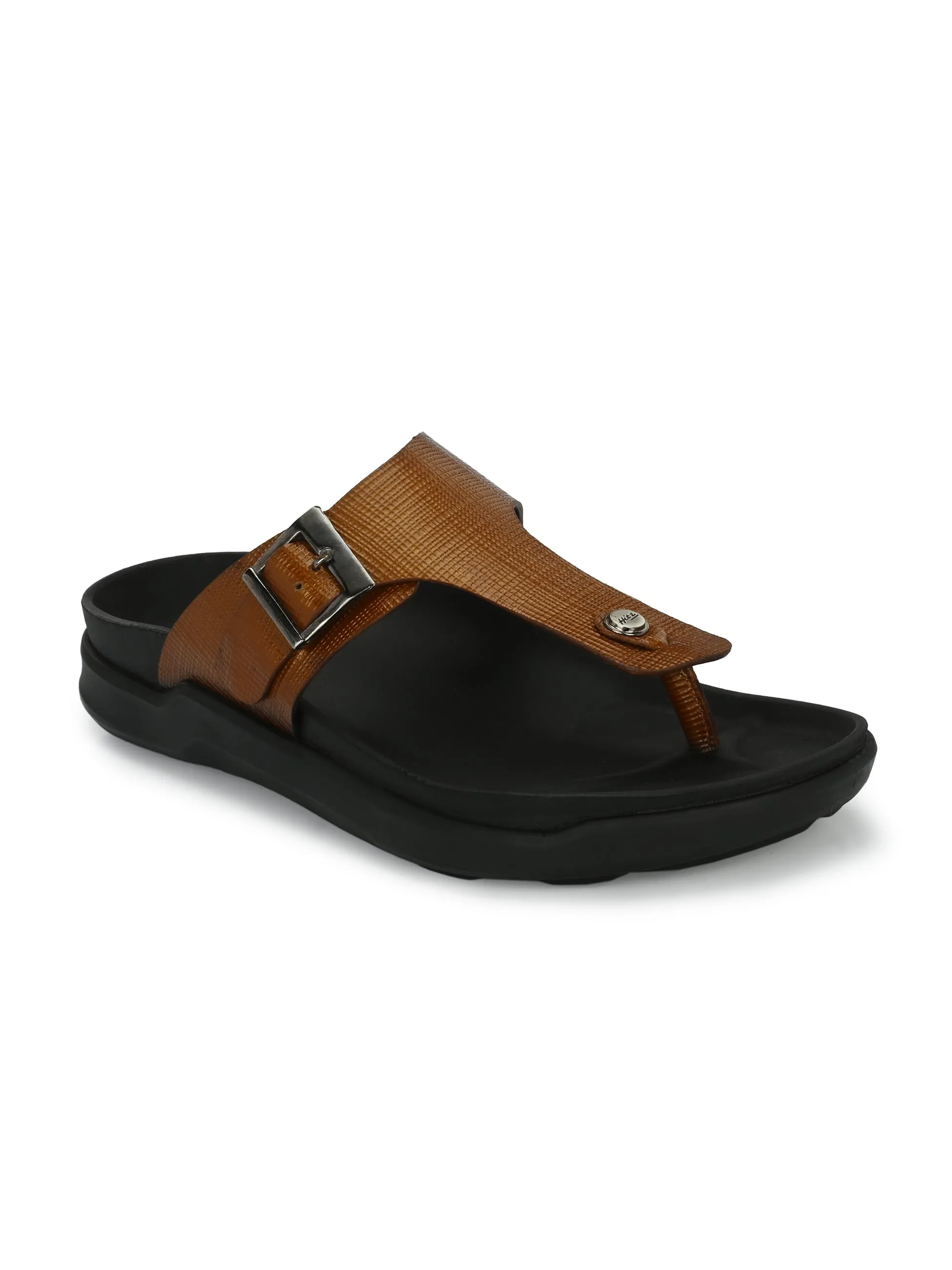 Hitz Men's Tan Leather Open Toe Slippers