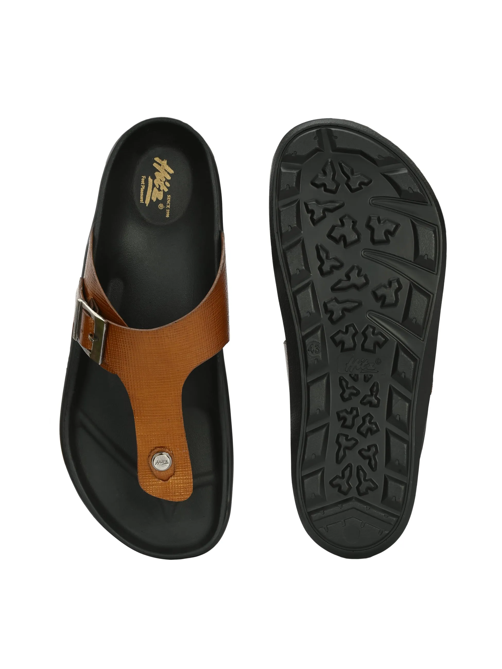 Hitz Men's Tan Leather Open Toe Slippers