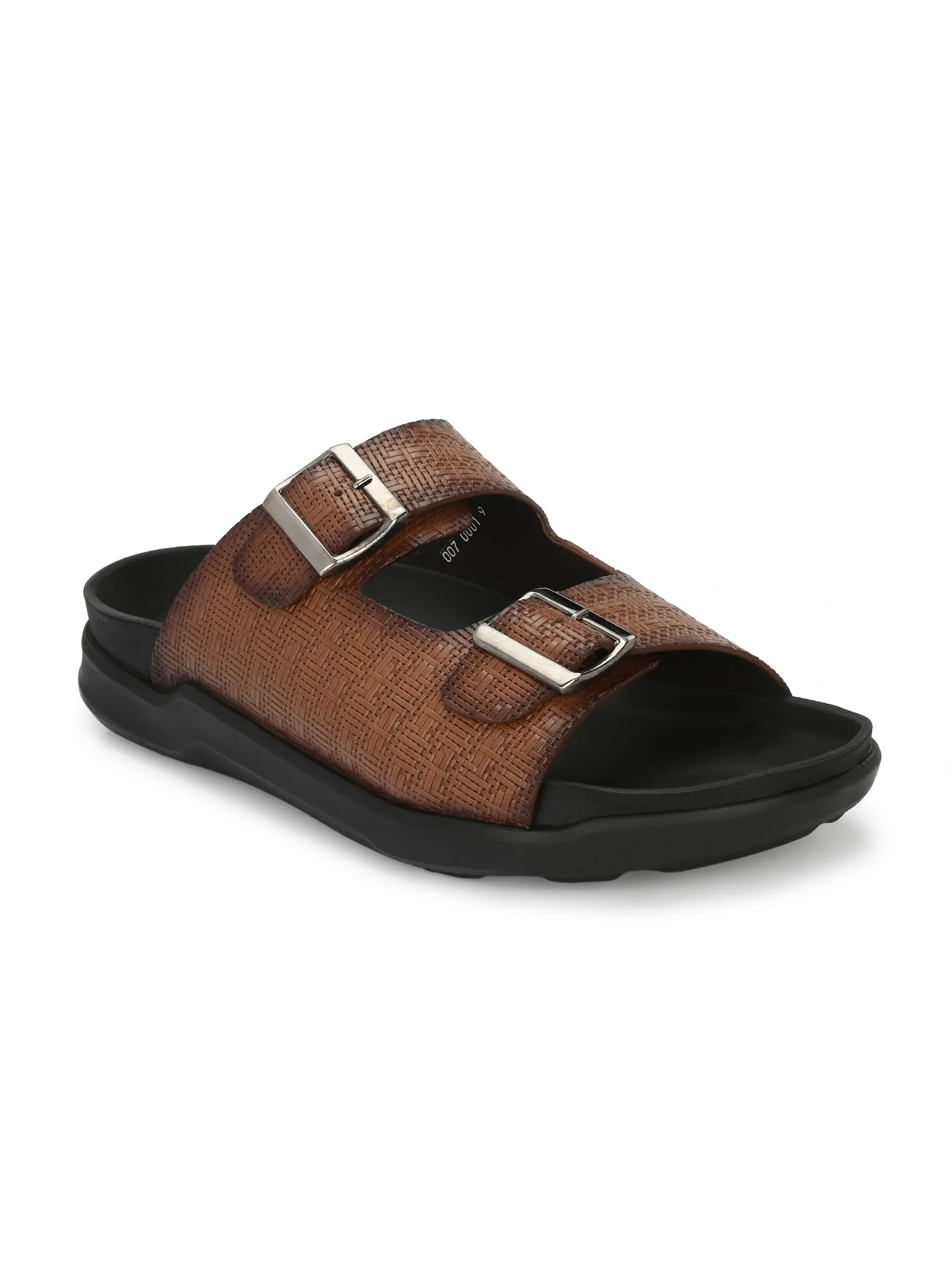Hitz Men's Tan Leather Open Toe Slippers