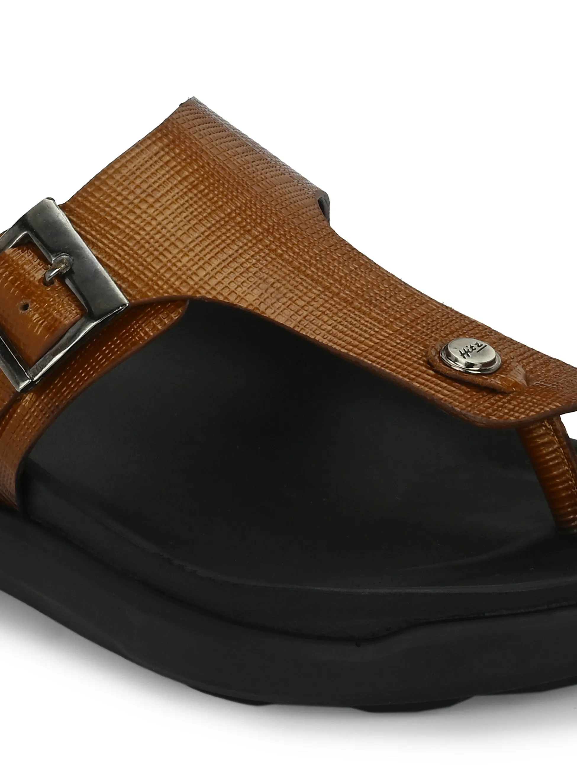Hitz Men's Tan Leather Open Toe Slippers