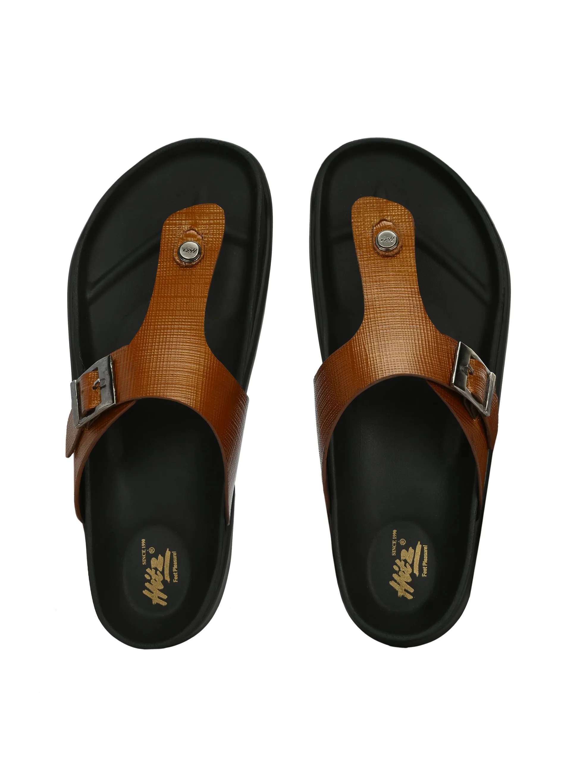 Hitz Men's Tan Leather Open Toe Slippers