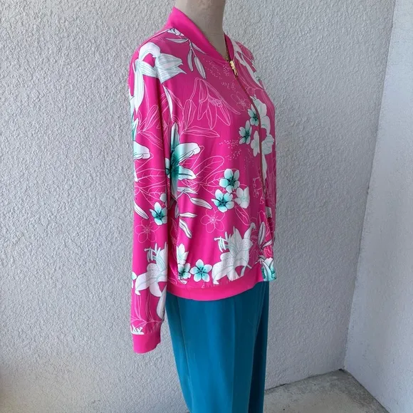 IMAN Global Chic Reversible Jacket Floral Pink Pockets Zipper - Size Large