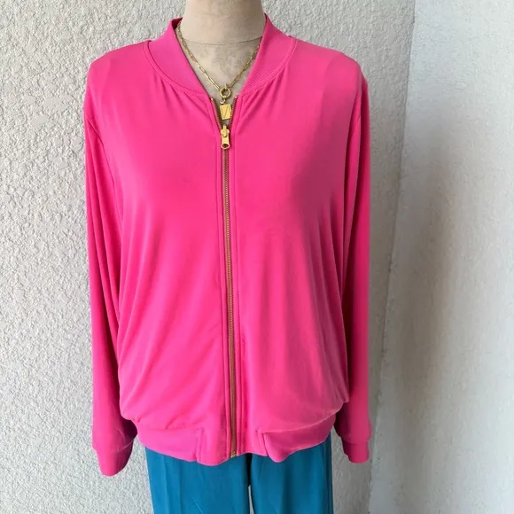 IMAN Global Chic Reversible Jacket Floral Pink Pockets Zipper - Size Large
