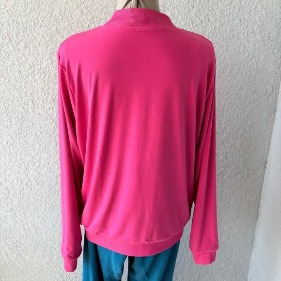 IMAN Global Chic Reversible Jacket Floral Pink Pockets Zipper - Size Large