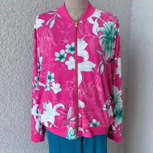 IMAN Global Chic Reversible Jacket Floral Pink Pockets Zipper - Size Large