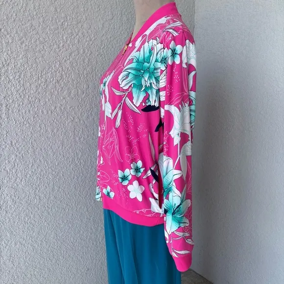 IMAN Global Chic Reversible Jacket Floral Pink Pockets Zipper - Size Large