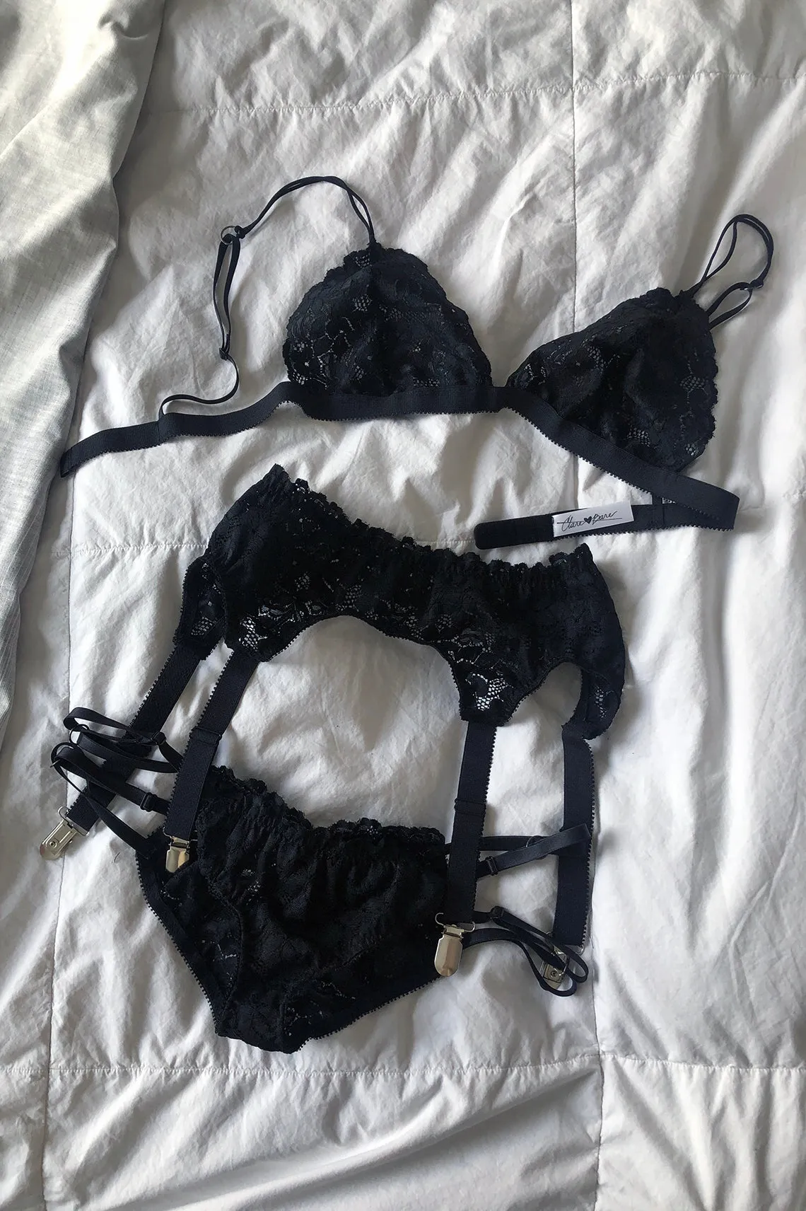 Inquietude Garter Belt in Black Surplus Lace