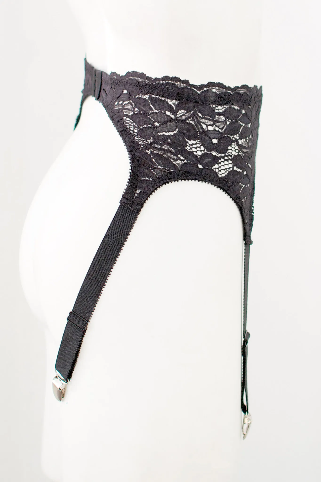 Inquietude Garter Belt in Black Surplus Lace