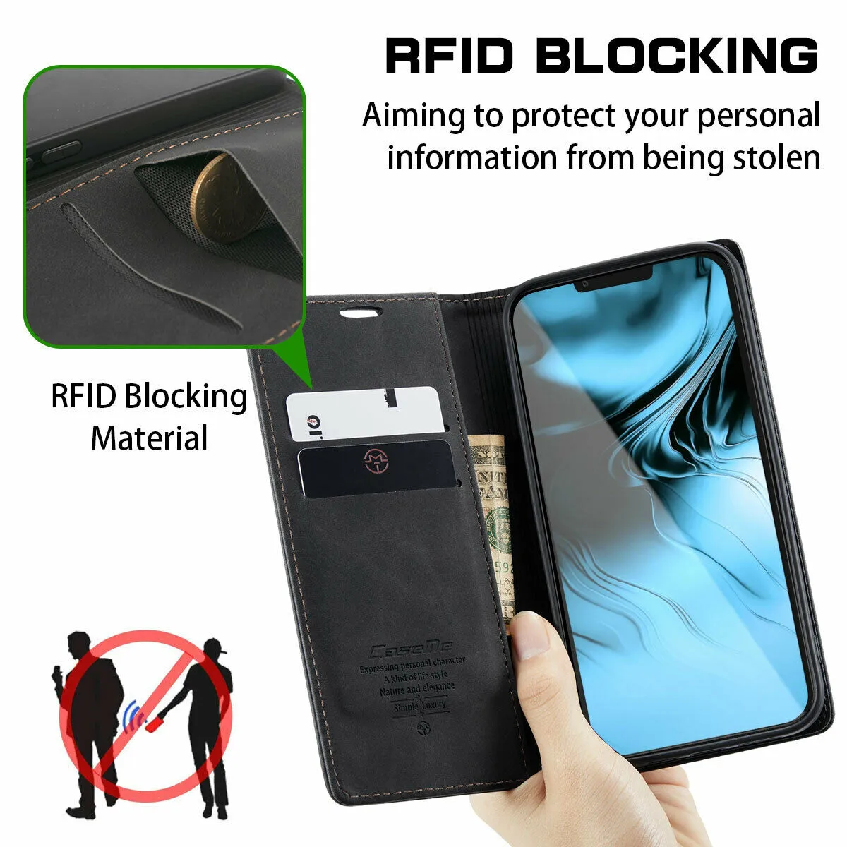 iPhone 13 Pro Max Wallet Credit Card Holder Leather Flip Stand Cover Case