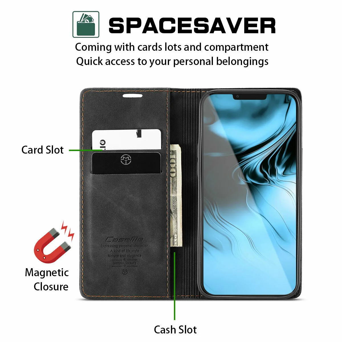 iPhone 13 Pro Max Wallet Credit Card Holder Leather Flip Stand Cover Case
