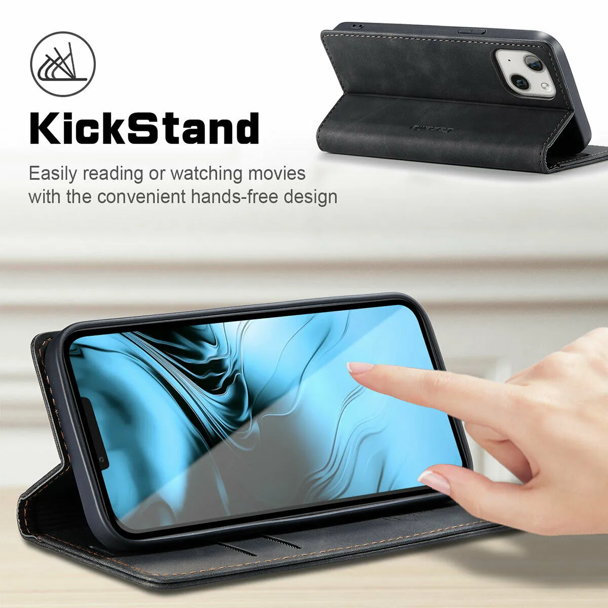 iPhone 13 Pro Max Wallet Credit Card Holder Leather Flip Stand Cover Case