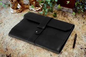Italian Leather Handmade Post-Strap Brief Folio - Onyx Black