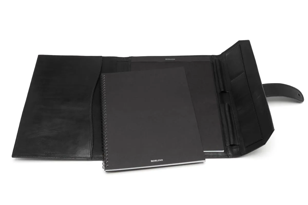 Italian Leather Handmade Post-Strap Brief Folio - Onyx Black