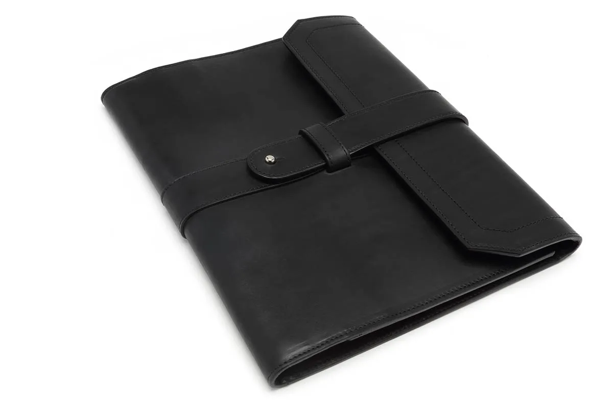 Italian Leather Handmade Post-Strap Brief Folio - Onyx Black