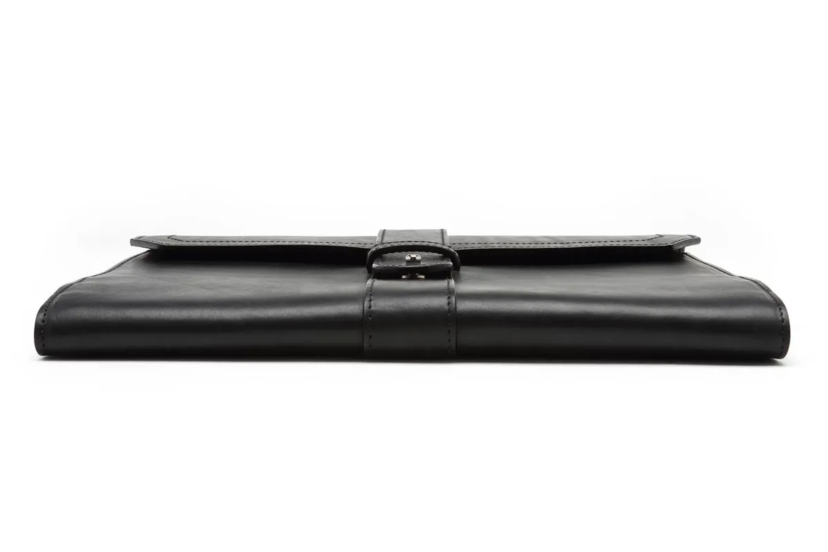 Italian Leather Handmade Post-Strap Brief Folio - Onyx Black