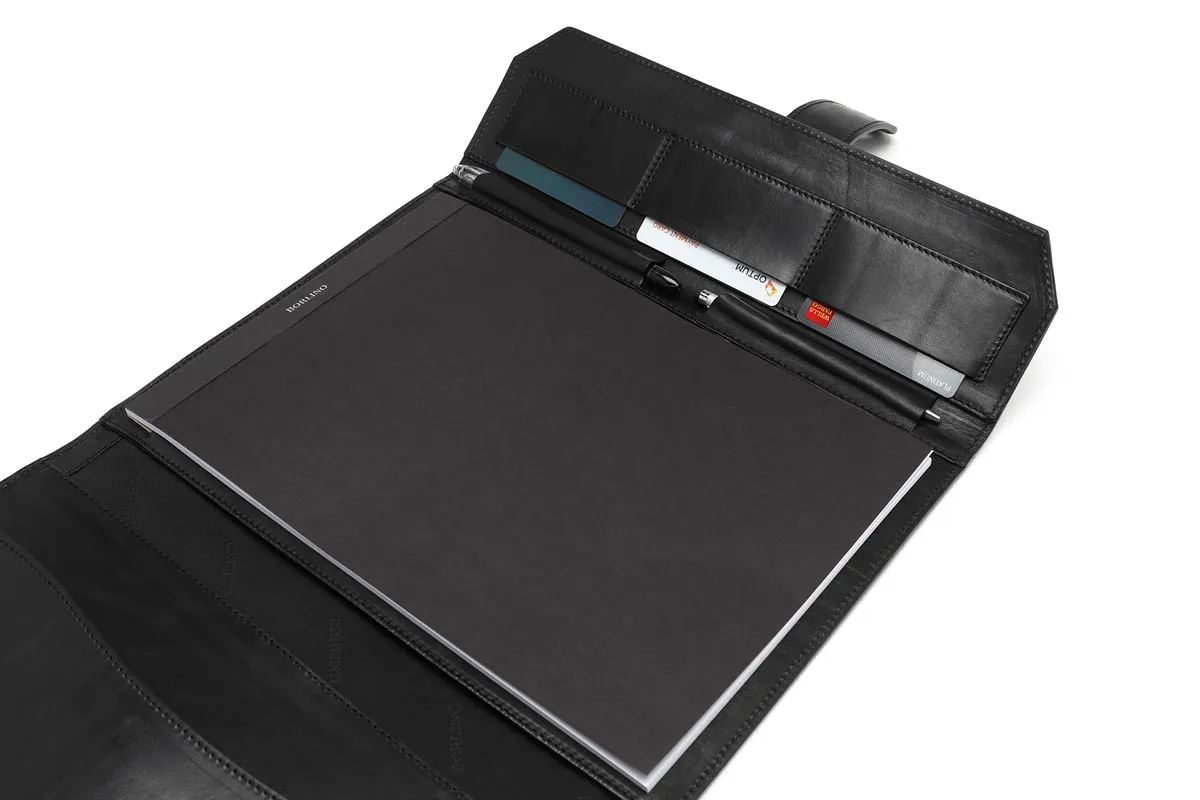 Italian Leather Handmade Post-Strap Brief Folio - Onyx Black