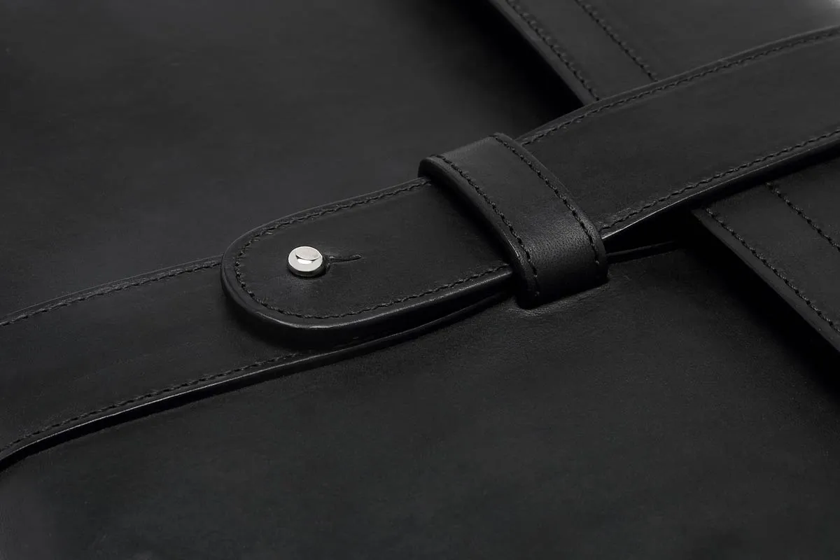 Italian Leather Handmade Post-Strap Brief Folio - Onyx Black
