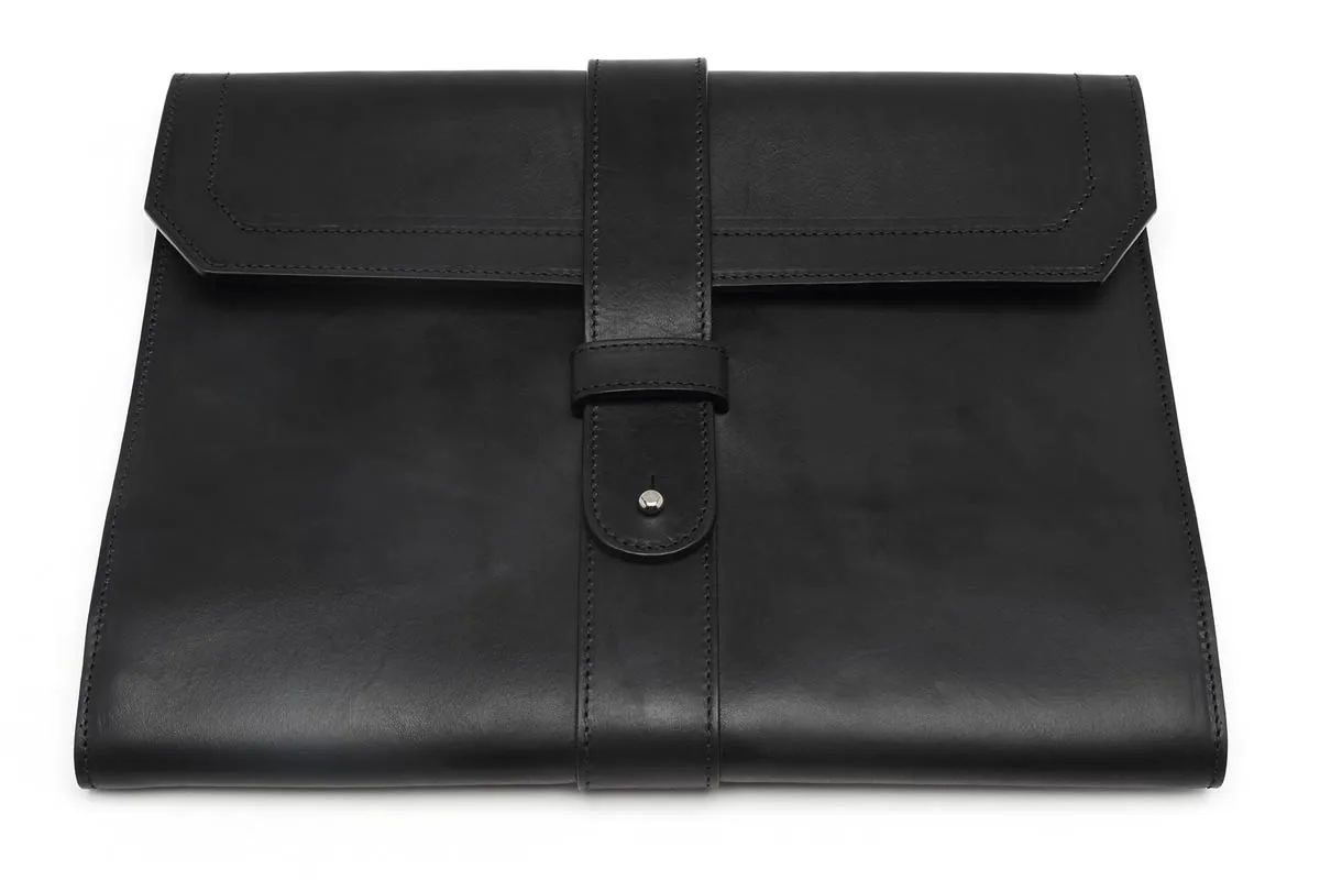 Italian Leather Handmade Post-Strap Brief Folio - Onyx Black