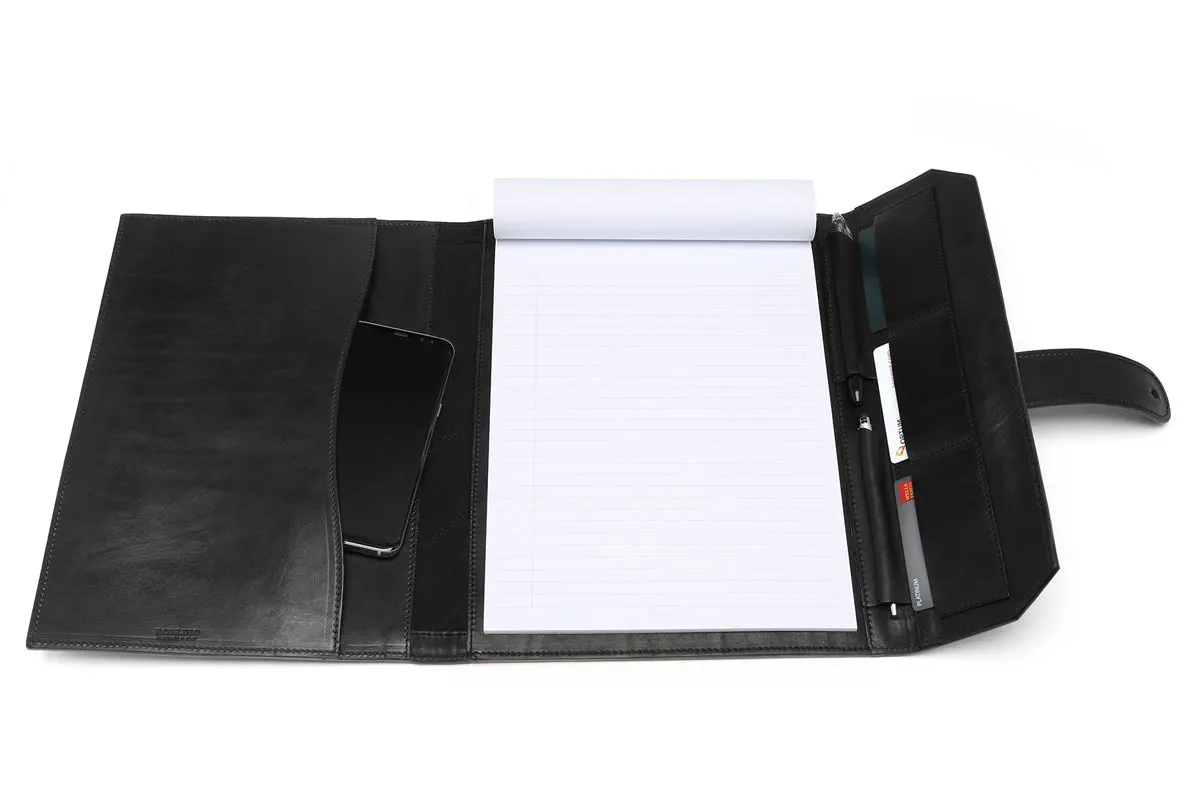 Italian Leather Handmade Post-Strap Brief Folio - Onyx Black