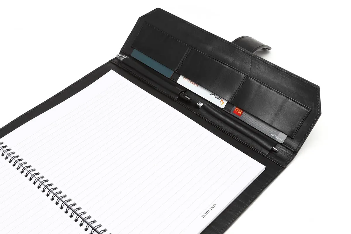 Italian Leather Handmade Post-Strap Brief Folio - Onyx Black
