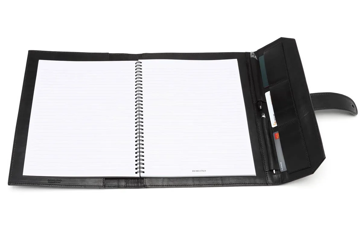 Italian Leather Handmade Post-Strap Brief Folio - Onyx Black