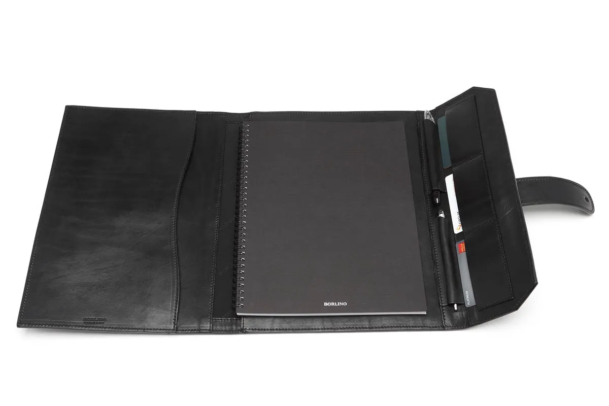 Italian Leather Handmade Post-Strap Brief Folio - Onyx Black