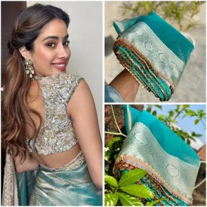 Jahnvi Kapoor Blue Tissue Saree