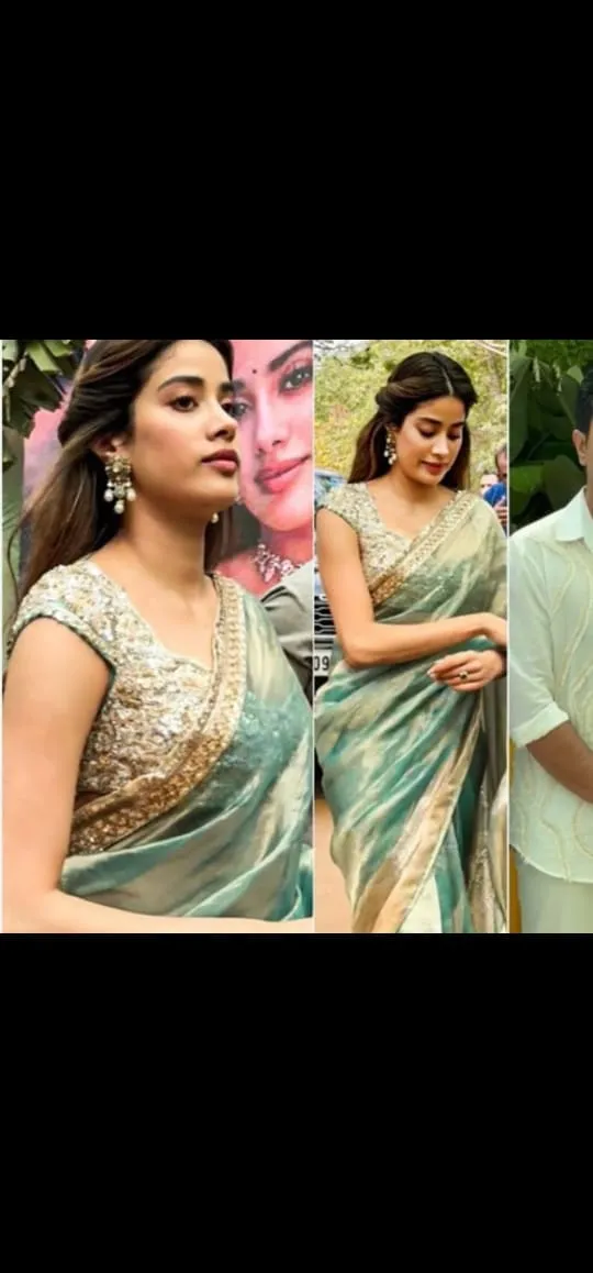 Jahnvi Kapoor Blue Tissue Saree