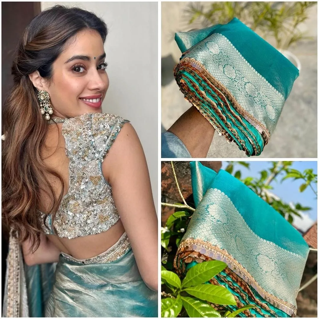Jahnvi Kapoor Blue Tissue Saree