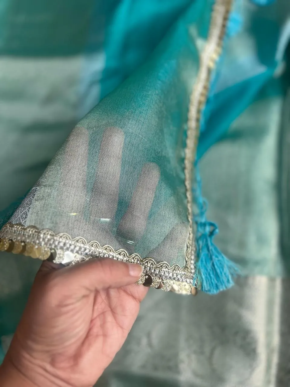 Jahnvi Kapoor Blue Tissue Saree