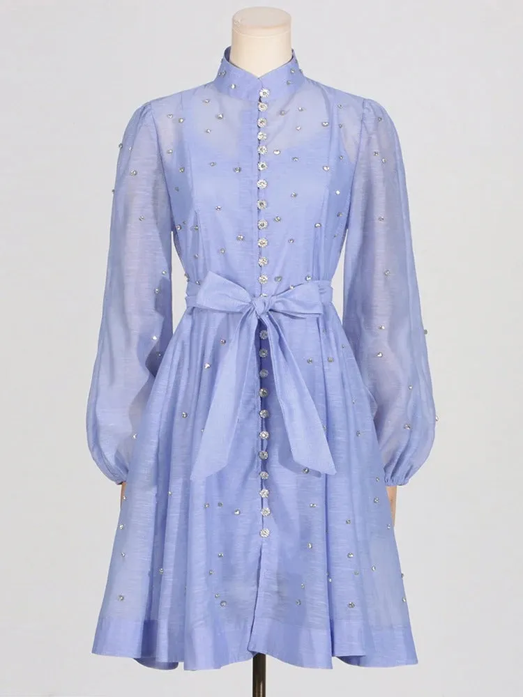Jenna Rhinestone Long Sleeve A Line Dress
