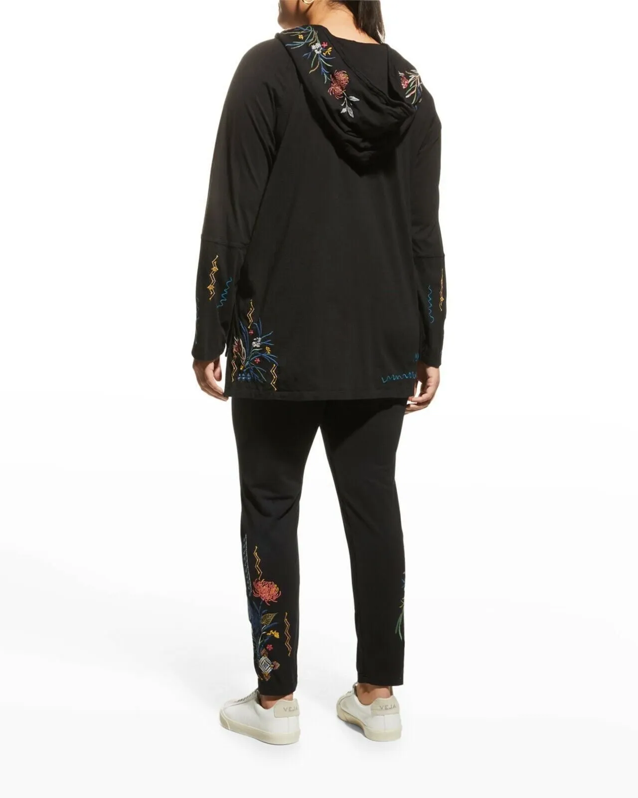 Johnny Was Watipaso Beach Raw Embroidered Cotton Hoodie Top Black Plus Size NEW