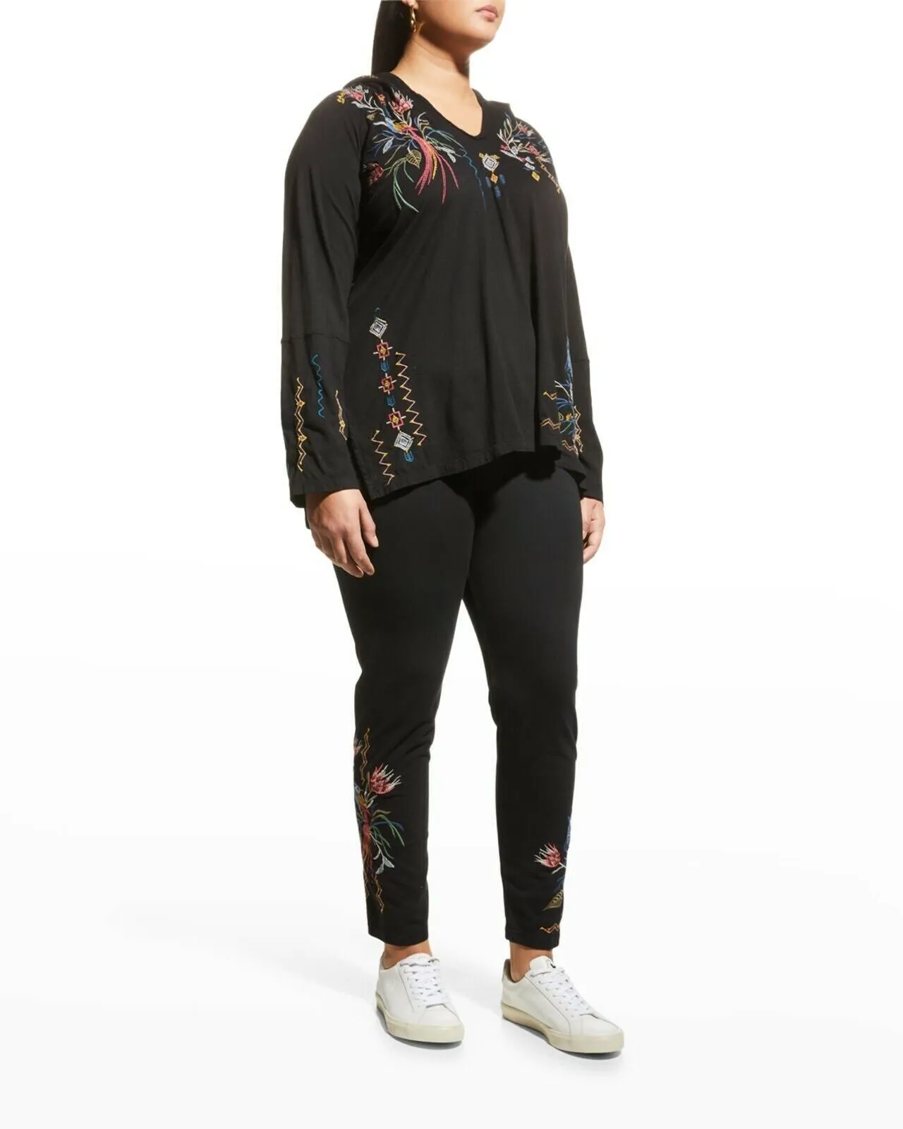 Johnny Was Watipaso Beach Raw Embroidered Cotton Hoodie Top Black Plus Size NEW
