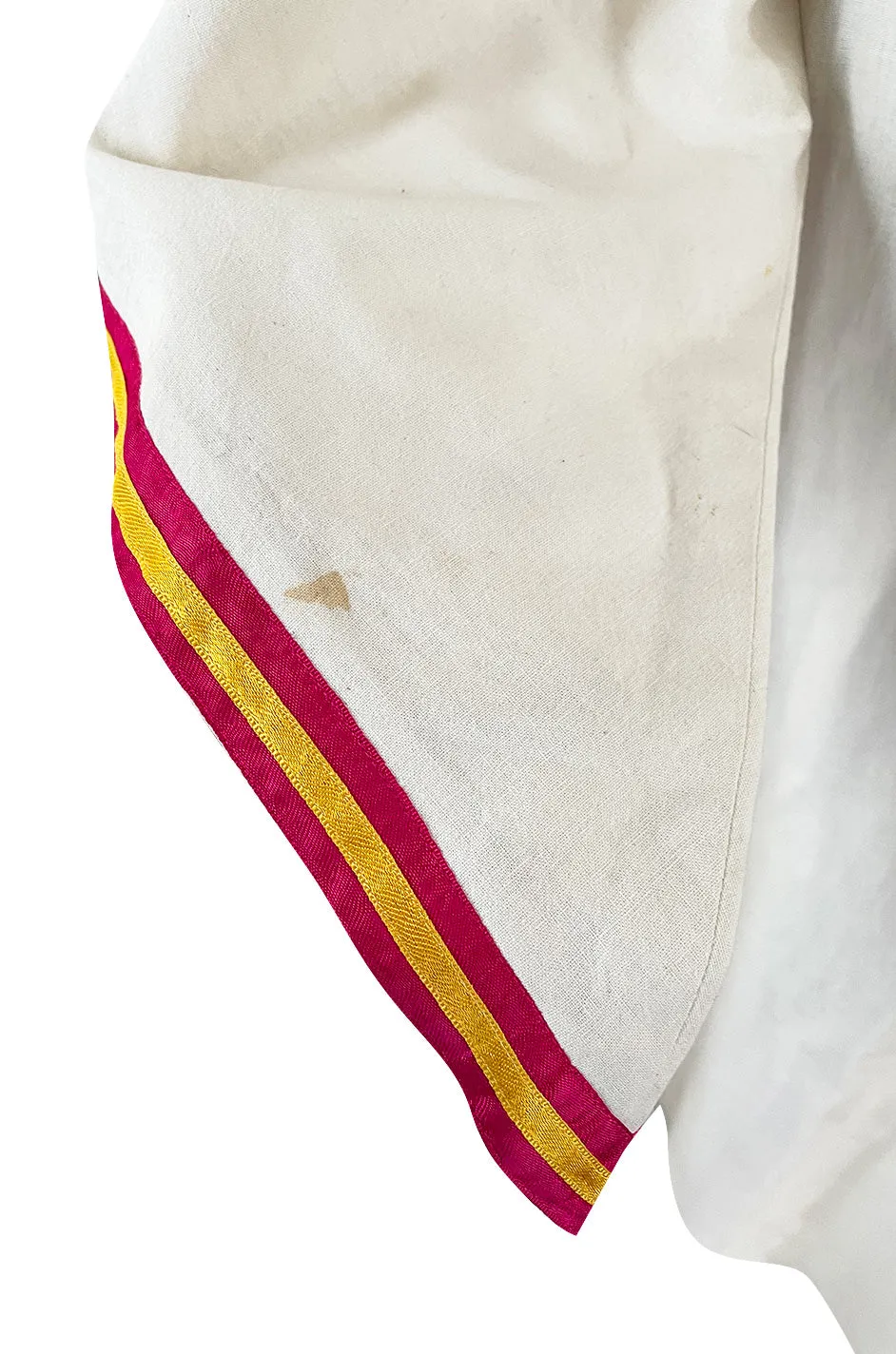 Joyful 1960s Josefa Mexico Rainbow Ribbon on Ivory Cotton Caftan Dress w Zip Front