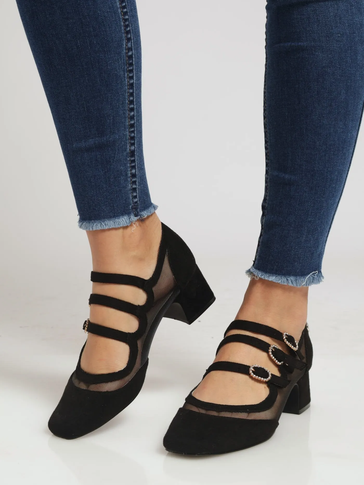 Junebug Mesh Strappy Diamante Mary Jane - Black
