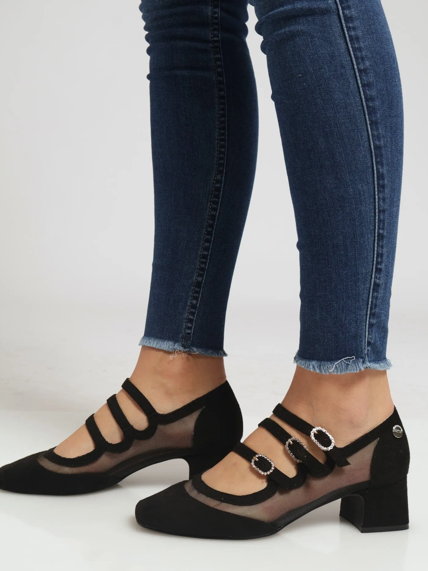 Junebug Mesh Strappy Diamante Mary Jane - Black