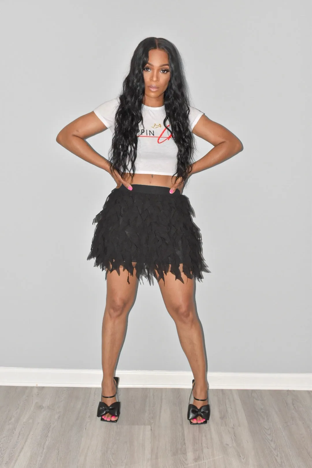 Kaycee Black Frilly Fringe Skirt