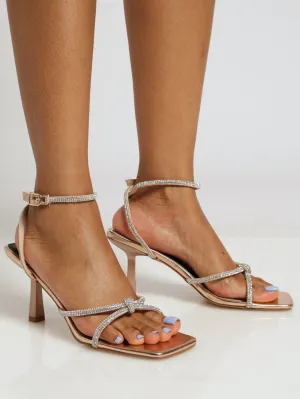 Knotted Diamante Strappy Heel - Rose Gold