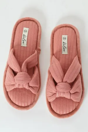 Knotted Open Toe Slipper - Dark Pink