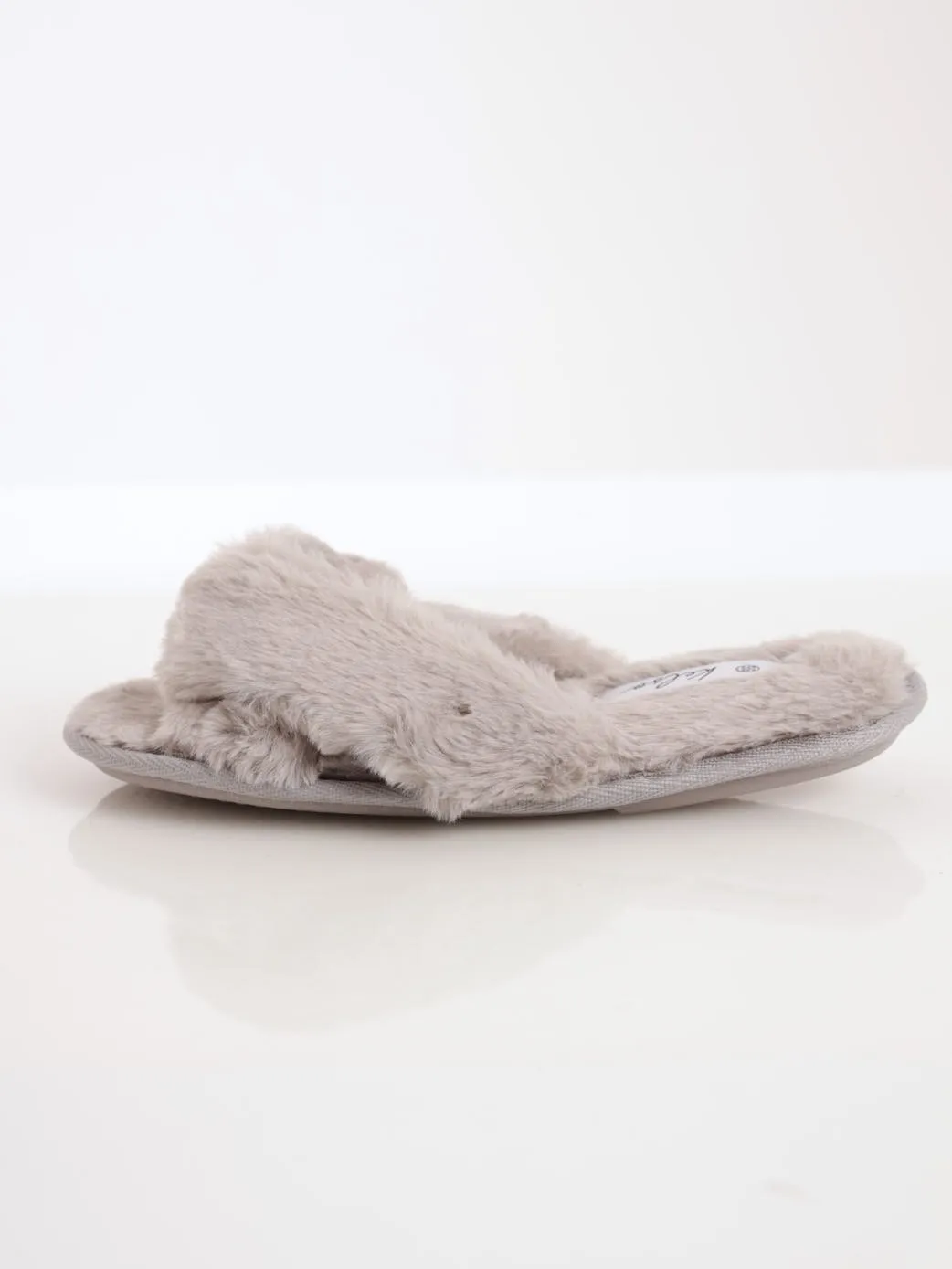 Ladies Cross-Over Double Band Open Toe Slipper - Grey