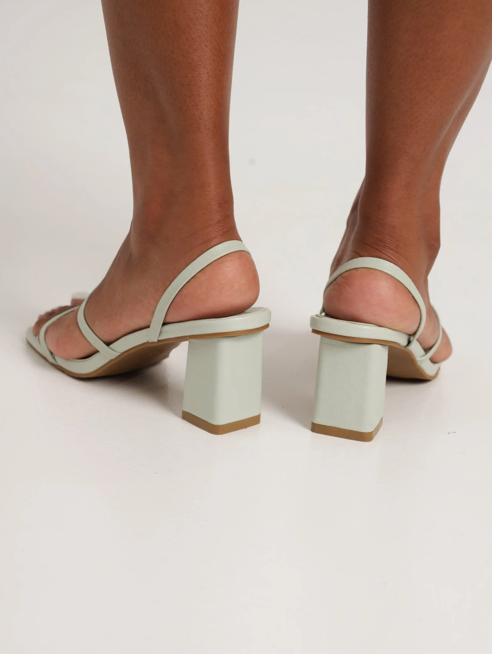 Ladies Hi Block Strappy Slingback Heel - Sage