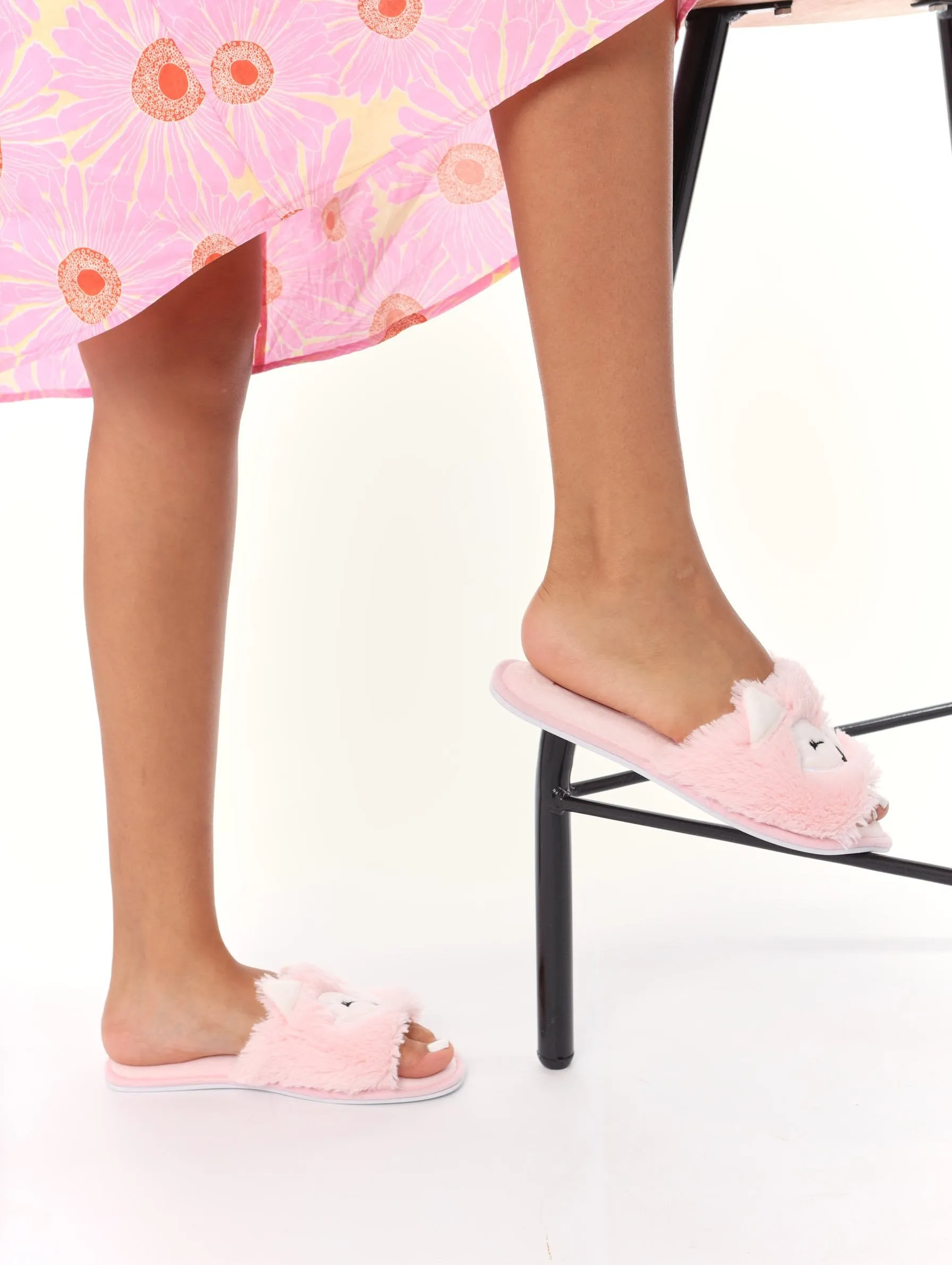 Ladies Open Toe Fox Slipper - Blush