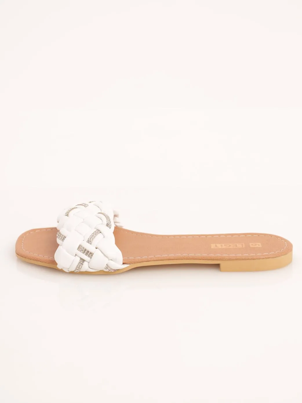 Ladies Puffy Woven Mule Sandal - White