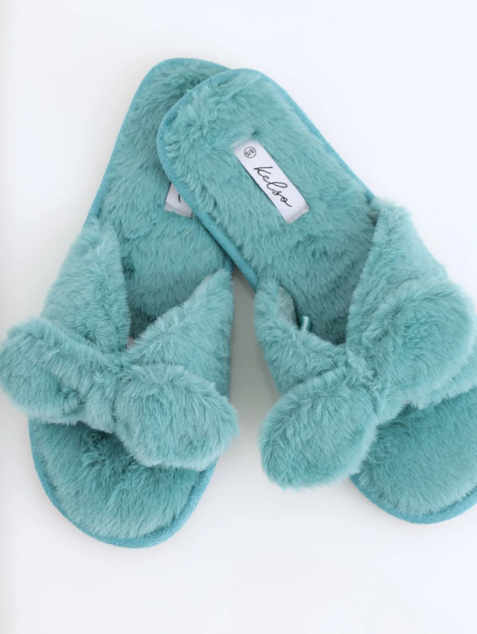 Ladies Thick Knotted Bow Open Toe Slipper - Teal