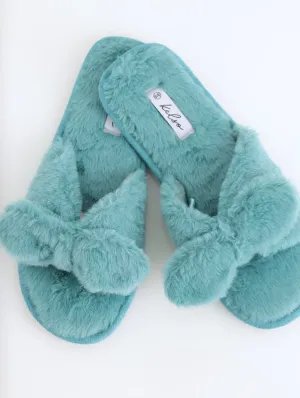 Ladies Thick Knotted Bow Open Toe Slipper - Teal