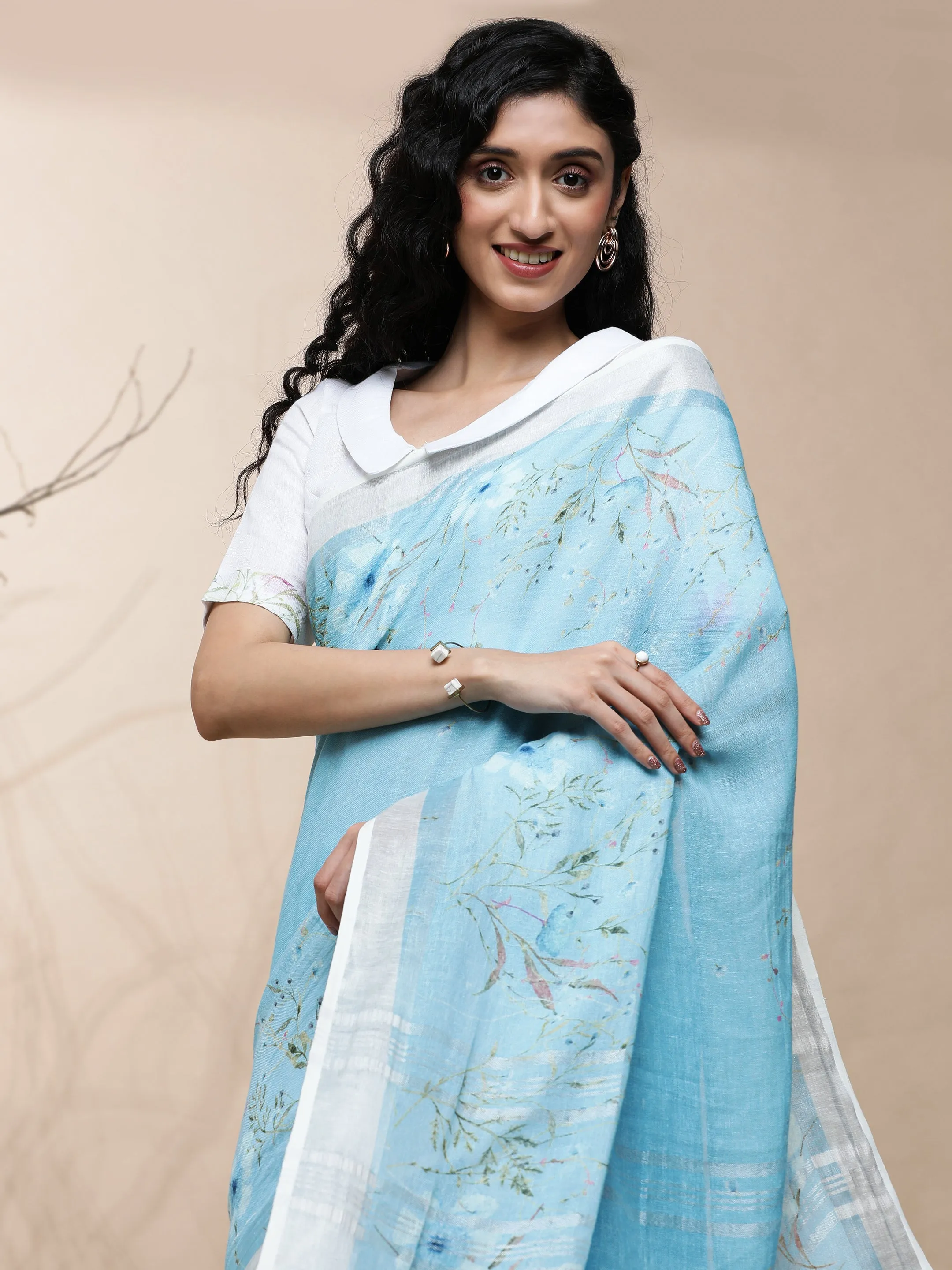 Lata Linen Blue Saree