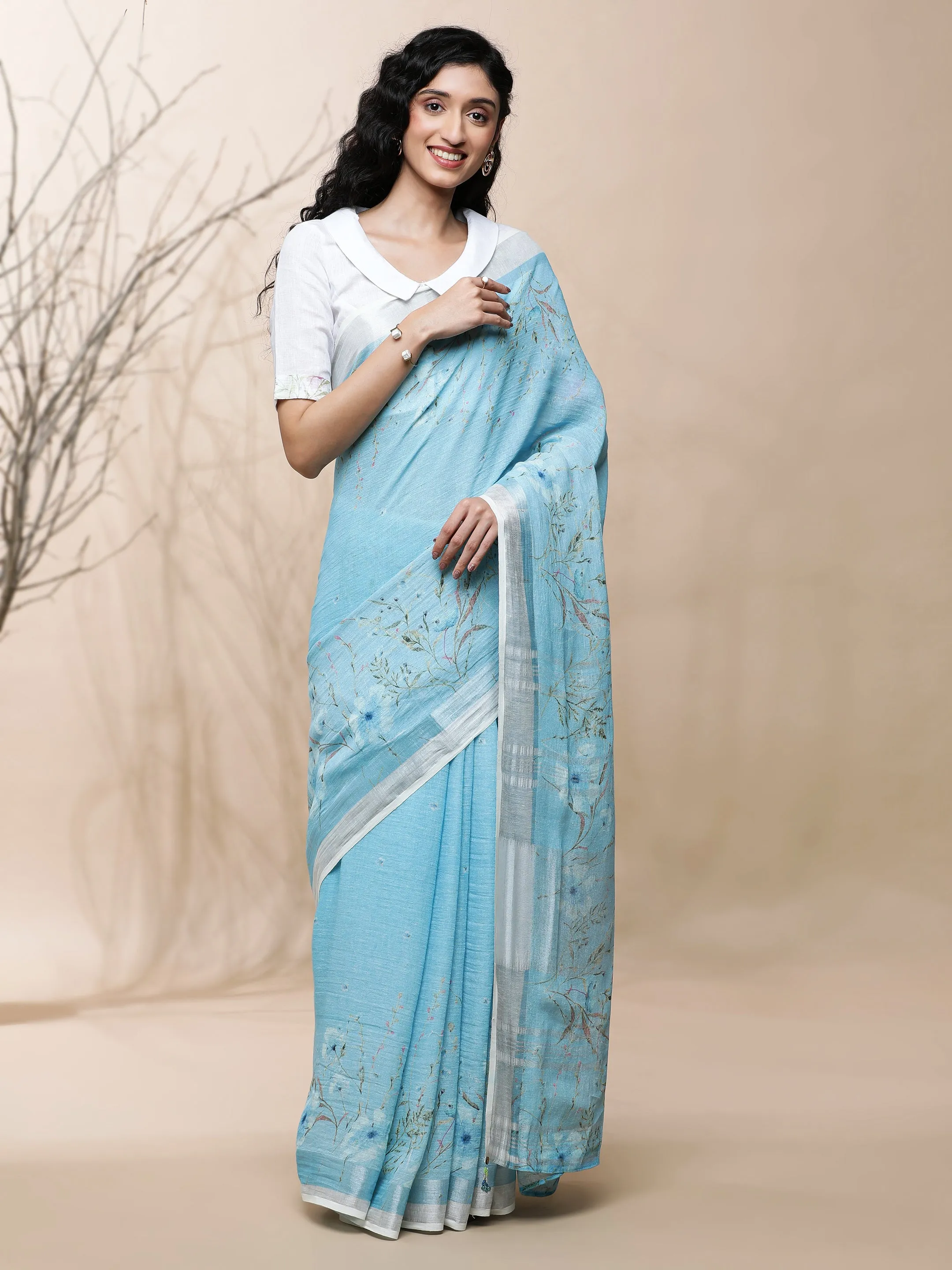 Lata Linen Blue Saree