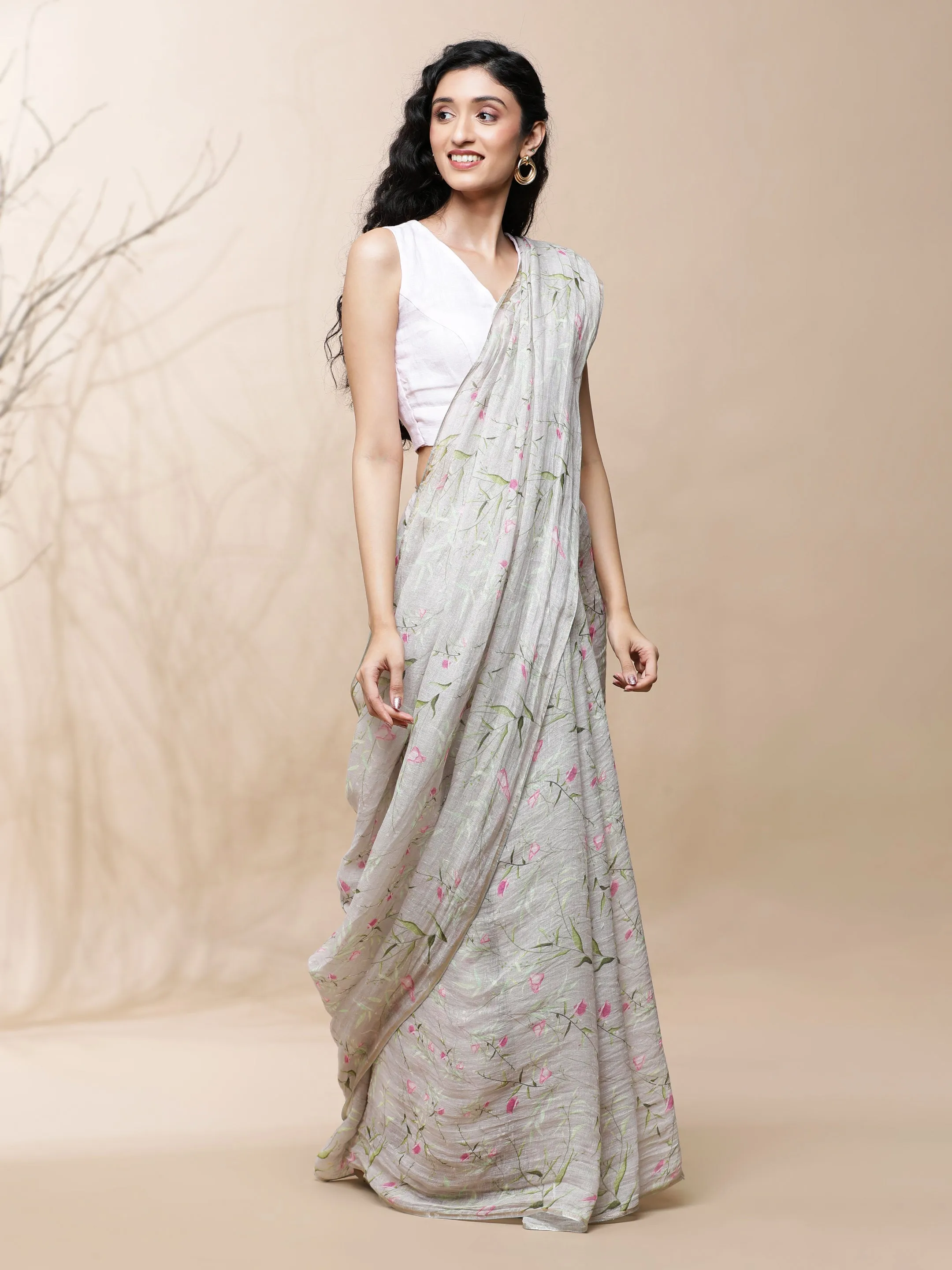 Lata Linen Grey Saree