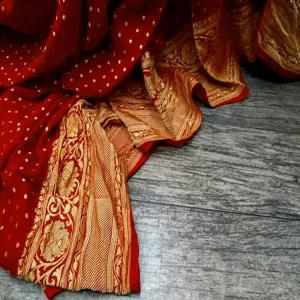 Latest Designer Red Handloom Banarasi Khaddi Saree