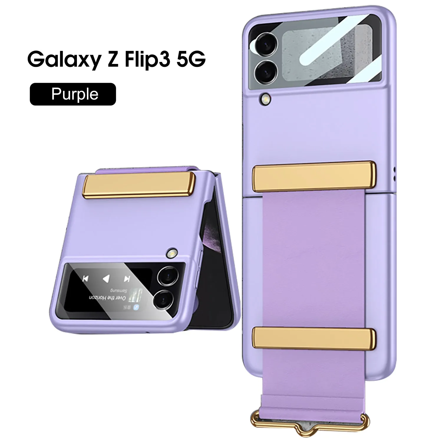 Leather Belts Holder Case For Samsung Galaxy Z Flip 3 5G With Back Screen Protector Hard Cover For Samsung Z Flip 3 5G Case